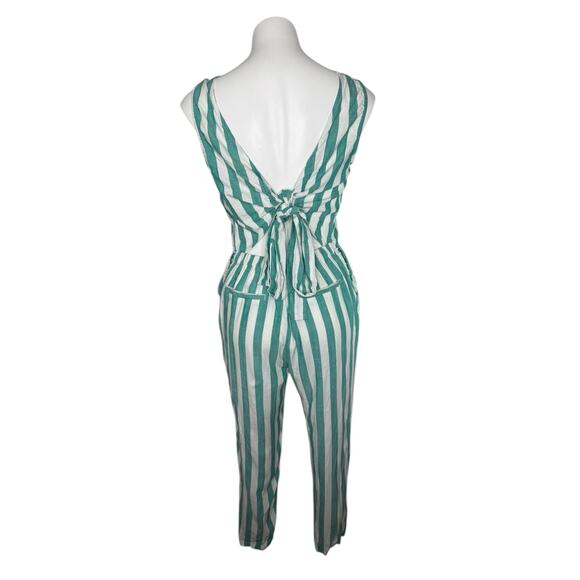 MARINE LAYER Eloise Jumpsuit in Green Lake/White Stripe Size Medium Women Tencel - Picture 3 of 11